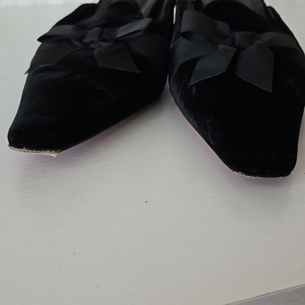 Ann Taylor Vintage Black Velvet Bow Kitten Heel Mules Made In ITALY Size 9M - Picture 7 of 10